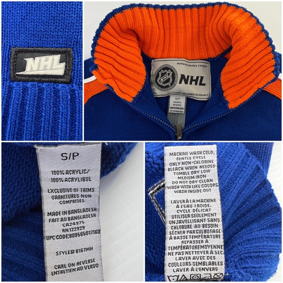 NHL Edmonton Oilers Womens Quarter Zip Pullover Sweater Blue Orange Knit Sz S - Picture 9 of 12